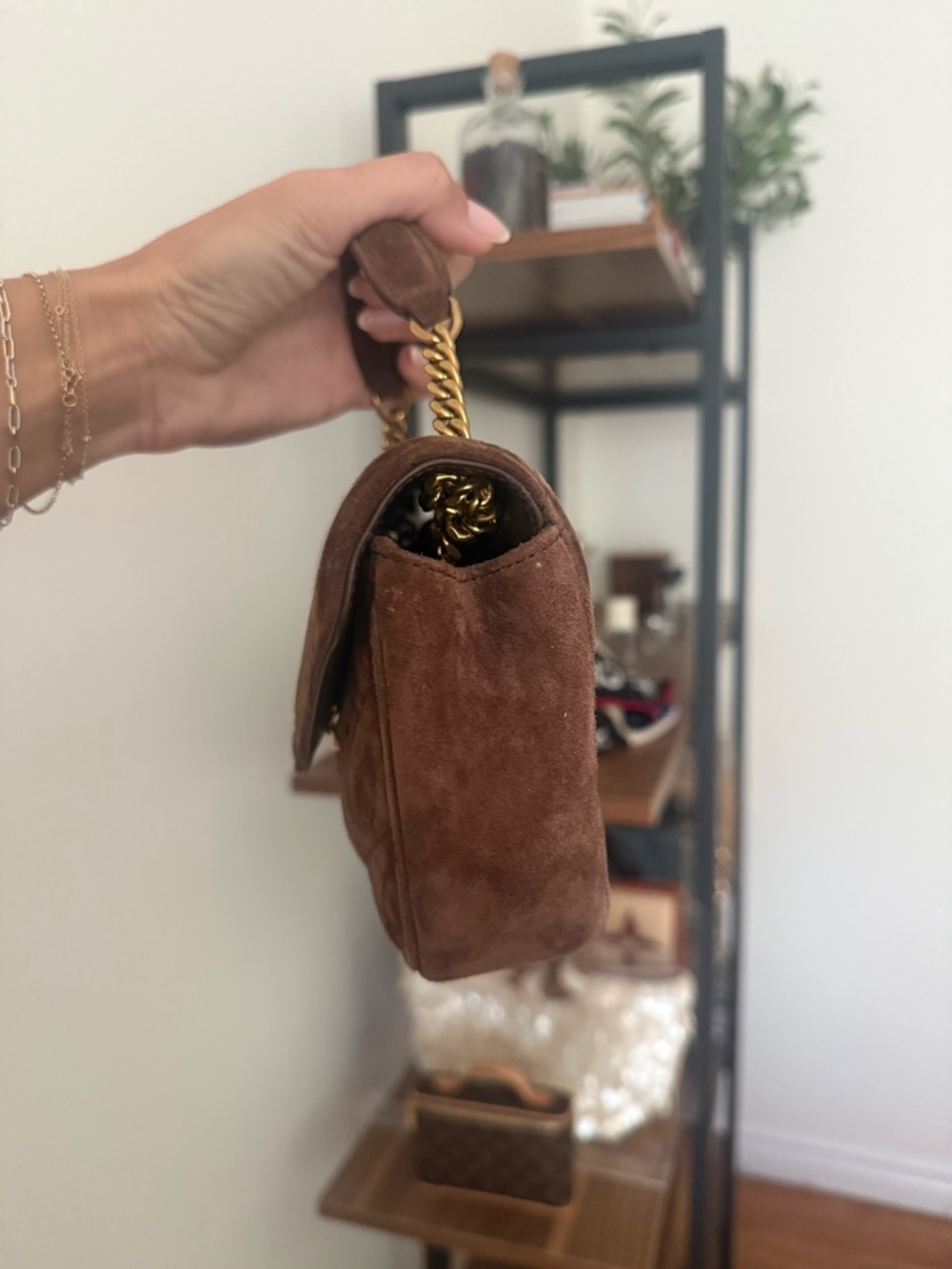 Saint Laurent Brown Suede Small Chain Envelope Bag - Picture 4 of 10